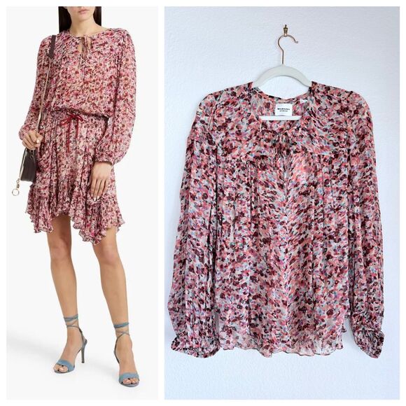 NWT Isabel Marant Étoile Daytonea Floral Long Sleeve Blouse in Raspberry & Ecru - Picture 1 of 16